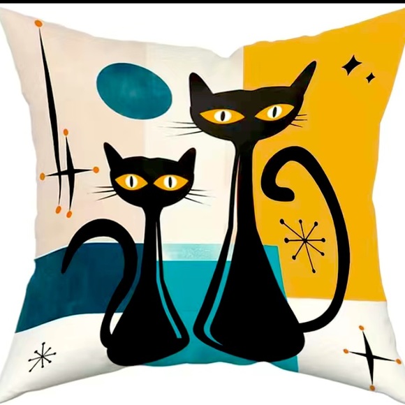 Queen Bee Boutique Other - 🆕Cute Mid-Century Modern Themed Linen Cat Pillow Cover- Pair of Cats